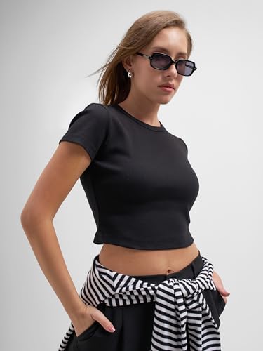 Image of Tokyo Talkies Women Pure Cotton Tops for Woman|Regular Fit Slim fit Crop Tops for Women Western|Top Tshirt for Women Stylish Western|Suitable for Casual and Workwear
