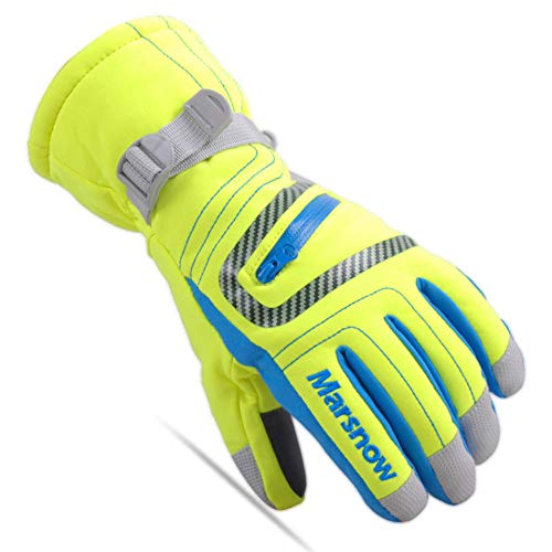 lonfenner Guantes De Esquí，Cálido Invierno Guantes Ski Snowboard Hombres Mujeres Mitones Paraviento Impermeable Transpirable De Esquí Aislado Amarillo Verdoso,S