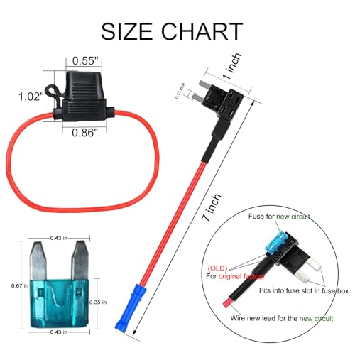 MuHize Mini Fuses with Fuse Tap and Holder - 120 PCS Car ATM Assorted Blade Fuses (2A 3A 5A 7.5A 10A 15A 20A 25A 30A 35A), Add-a-Circuit Tap Adapter, Inline 16 AWG Gauge Holder