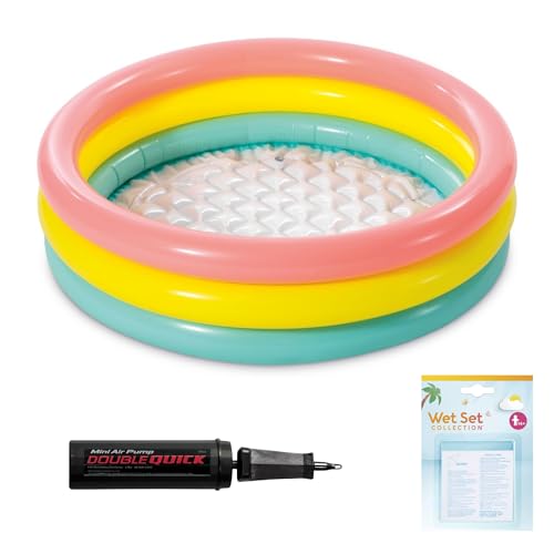 Şişme Yumuşak Tabanlı Renkli 3 Boğumlu Baby Pool Çocuk Bebek Havuzu, 114x25 cm ve Pompa+Yama Set, Çocuklar için Aktivite Aile, Pompa ve Yama Hediyelidir