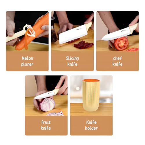 Tomalithic Keramisch keukenmes, professionele keukenmessenset, 5-delig, praktisch, scherp en comfortabel, ergonomische handgreep, voor het snijden van vlees, groenten en fruit - Afbeelding 5