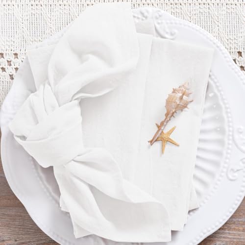 Image of MLMC 4 Pack Ivory Cloth Napkins Rustic Washable Cotton Linen Napkins Set of 4 17 inchx17 inch Reusable Dinner Napkins Cloth for Wedding Party Gathering Everyday Use Events Decor