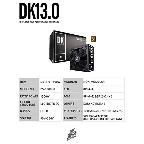 Ps-1300Dk Costante stabilità Dk Mining Psu 1300W Alimentatore da miniera di base per PC ad alta potenza con ventola di raffreddamento - Nero