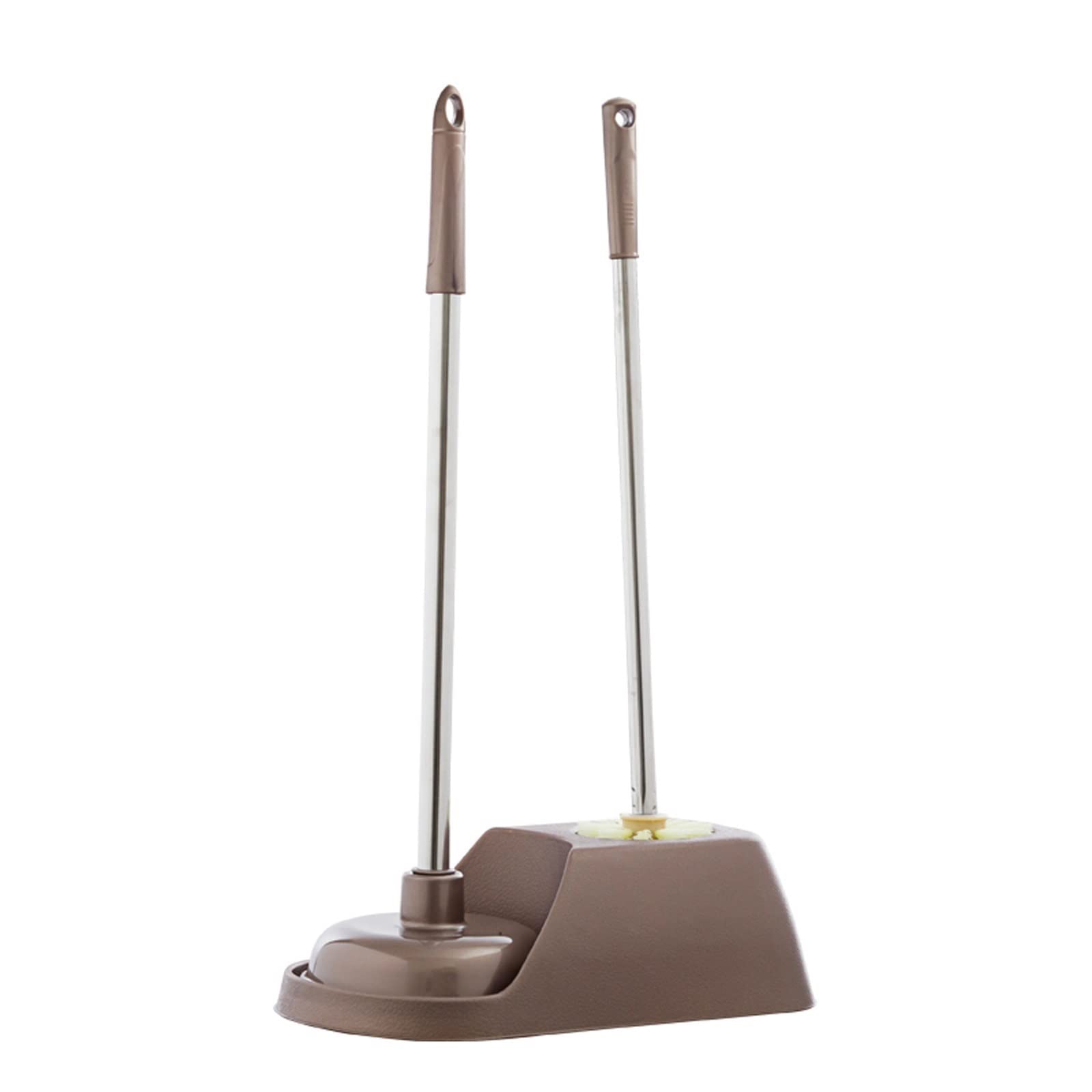 Escobilleros La combinación de desatascador de Inodoro de Mango Largo y escobilla de Inodoro Tiene una Base Estable for Limpiar lavabos, desagües e inodoros (Gris/marrón) Escobillero(Bruin)