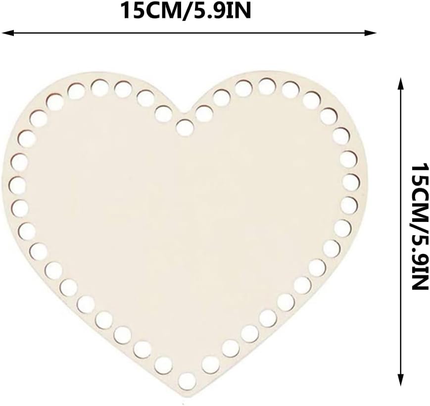 KONTONTY Heart Shaped Basket Bottom Wooden Basket Bottom with Pre Drilled Holes 5.90 Inch DIY Crochet Base for Bag Making Weaving Storage Projects