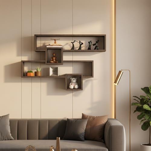 Image of Clay Multipurpose Modular Wall Racks /Shelves /Organiser /Decor Particle Board Wall Shelf (Number of Shelves - 4, Brown)