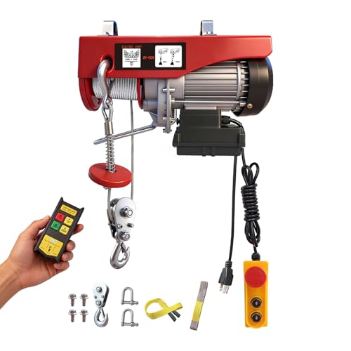 Electric Hoist, 1320 lbs 110V Electric Winch with 328 ft Wireless &amp; 14 ft Wired Remote Control, Single/Double Slings, 40 ft Single Cable Lifting Height, Lift Hoist for Garage Warehouse Factory