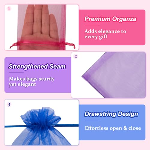 Image of Crweety 50 Pack 4x6 Inch Assorted Color Organza Bags, Vibrant Mix of 10 Colors Mesh Gift Bags for Wedding Favors, Birthday Party Favor, Goodie Treat Bag, Candy Jewelry Sachet Packaging & Graduation