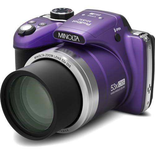 MINOLTA MN53Z 16 MP / 1080P FHD Bridge Digital Camera w/53x Optical Zoom (Purple) Bundle with 32GB Memory Card + Camara Bag + Cleaning Kit + Vlogging Tripod + Accessories - Image 5