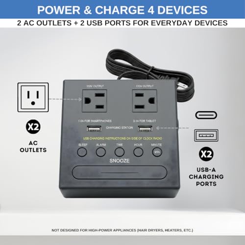 Réveil malentendant Sonnet à volume puissant avec double chargeur USB