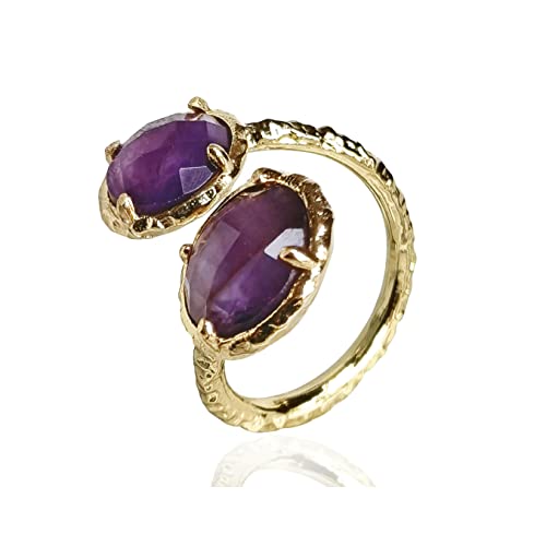Ladywowu Amethyst Ring, Natural Purple Amethyst Rings for Women, Healing Crystal Stone Ring for Spiritual Jewelry, Bezel Set Gemstone for February Birthstone Jewelry