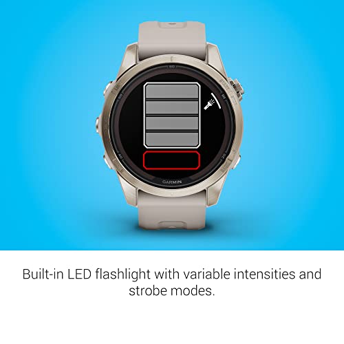 Image of Garmin Fenix 7S Pro Sapphire Solar, Soft Gold Stainless Steel with Light Sand Silicone Band,