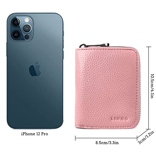 Image of Credit Card Case Wallet RFID Blocking Card Holder for Women or Men Genuine Leather Small Accordion Wallet with zipper Pink Black