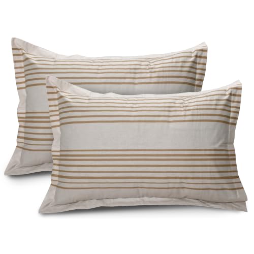 Image of Huesland by Ahmedabad Cotton 144 TC Double Bedsheet Cotton with 2 Pillow Covers | Taupe & Dark Cream