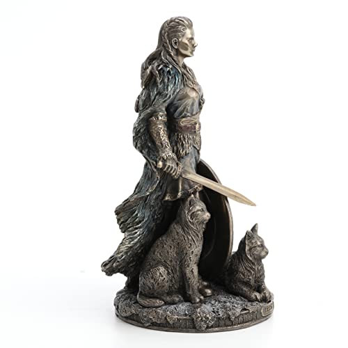 Veronese Design 8 1/4" Tall Shield Maiden Freya Norse Goddess Of Love Beauty And War Cold Cast Resin Sculpture Antique Bronze Finish Statue Nordic Gifts #TOP4