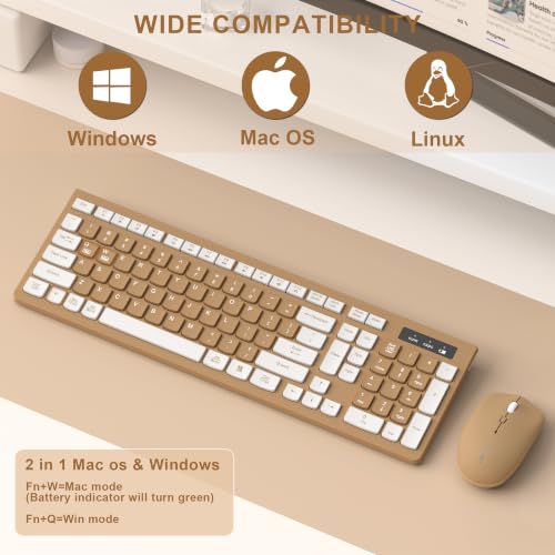 Image of Wireless Keyboard and Mouse Combo, Full-Sized Wireless Keyboard and Adjustable DPI Mouse, 2.4GHz USB Receiver, Keyboard and Mouse for PC, Windows, Desktop, Laptop (Mocha Color)