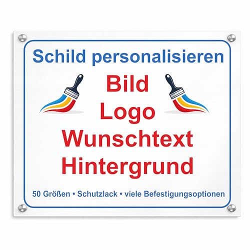 Schild selbst gestalten personalisiert Aluminium oder Kunststoff Wunschtext Foto oder Logo wetterfestes Werbeschild Firmenschild Praxisschild Türschild Wanddeko nach Maß