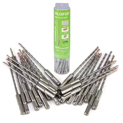 HLOFIZI 3/16\" x 8\" SDS Plus Hammer Drill Bits Masonry Drill Bits Carbide Tipped for Concrete, Brick, Block, Stone, 25 Pack