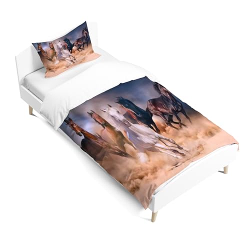 JEFFEL Juego de ropa de cama infantil de 135 x 200 cm, ropa de cama infantil, diseño de animales en 3D, microfibra, muy suave, juego con funda nórdica y funda de almohada (caballo 2, 120 x 150 cm)