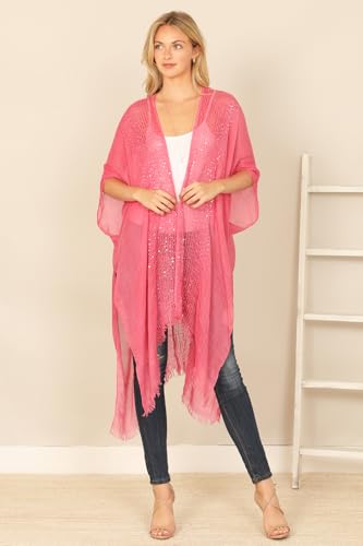 Image of RIAH FASHION Bohemian Sequin Glitter Shawl Wrap Poncho - Kimono Cardigan, Sparkly Metallic Mesh Scarf, Open Knit Crochet