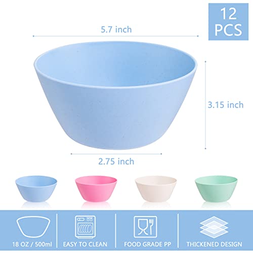 Liyh 12Pcs Wheat Straw Unbreakable Cereal Bowls 20Oz Wheat Straw Bowls Set,Dessert Bowls For Serving Soup,Oatmeal,Pasta And Salad Bowls Reusable Plastic Bowls,Dishwasher Microwave Safe Bowls Colorful #TOP6