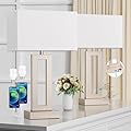 Nightstand Table Lamps for Bedrooms Set of 2 - Touch Bedside Lamp with USB C+A, 3 Way Dimmable Living Room Lamps for End Tables Set of 2(White&Flash-Grey)