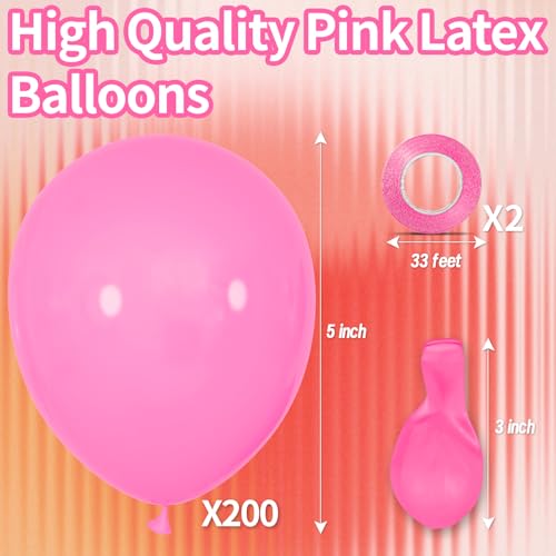Image of 200pcs Pink Balloons 5 Inch, Small Mini Latex Balloons for Party Birthday Baby Shower Anniversary Festival Arch Garland Decoration