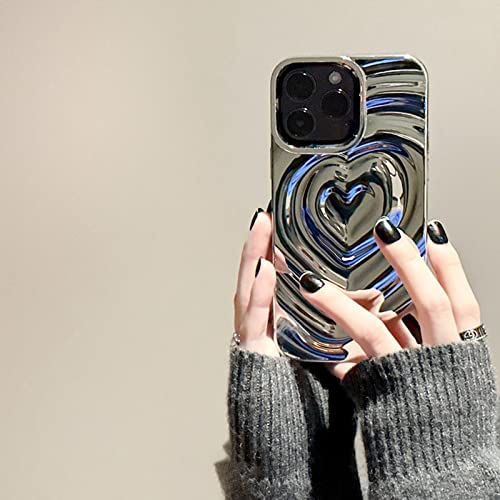Yebowe For Iphone 13 Pro Max Case Luxury, Cute 3D Chrome Heart Phone Cover For Women Girls Electroplated Soft Tpu Slim Sliver Glossy Protective Case For Iphone 13 Pro Max #TOP5