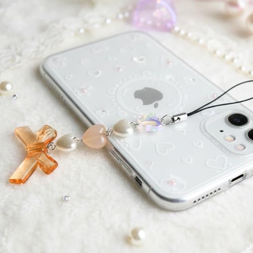 Image of SNOWY SHOP Korean Silver Bow Phone Charm - Cute Heart & Starfish Pendant | Aesthetic Korean Mobile Chain, Bag Hanging & Keychain Jewelry for Girls & Women