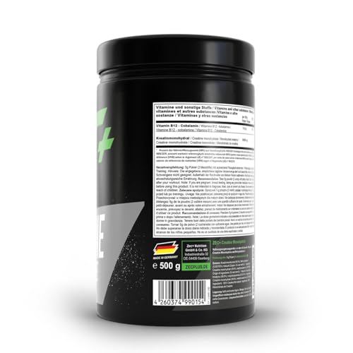 Foto von ZEC+ Creatin Monohydrat Pulver - 500 g reines Kreatinpulver geschmacksneutral, Kreatin Pulver für intensives Krafttraining & Bodybuilding, MADE IN GERMANY