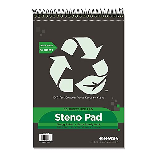 Kaisa Steno Pad Notebook, Recycled Paper Gregg Ruled 6" X 9" Green Paper Notebook, 80 Sheets, 6Pcs Notepad, Ksu-06436 #TOP1