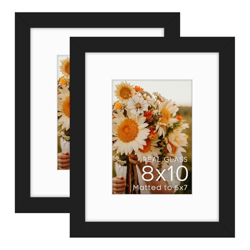 Golden State Art 2 Pack 8x10 Black Picture Frame Mat for 5x7 Real Glass