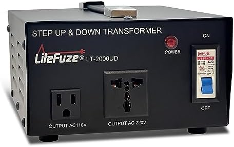 LiteFuze 2000 Watt Step Up & Step Down Voltage Converter Transformer | 110V 220V Power Converter with Universal Socket | Fully Grounded, Heavy-Duty, CE Certified | 3-Year Warranty
