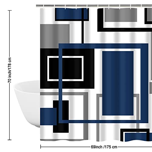 Likiyol Shower Curtains For Bathroom Blue Geometric Shower Curtain Navy Blue Shower Curtain Modern Shower Curtain, Waterproof Black Blue And Gray Shower Curtain With 12 Hooks #TOP6