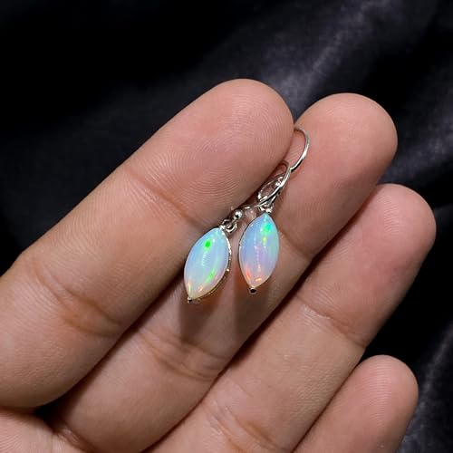 Boucles d'oreilles opale de feu argent sterling 925 de style marquise - 3