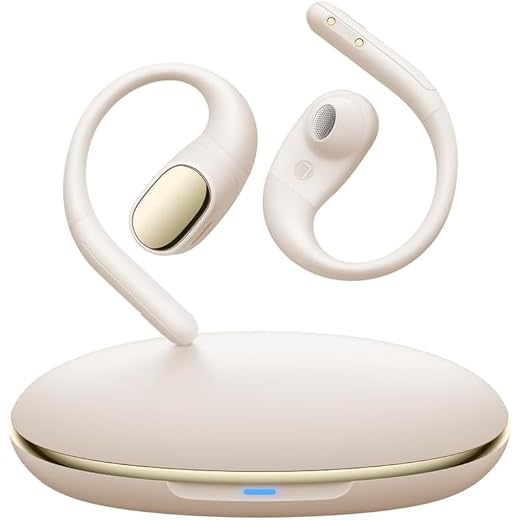 PocBuds Open Ear Earbuds,Wireless 5.4 Bluetooth Headphones,60Hrs Playtime Sport Earbuds with Lightweight Earhooks IPX7 Waterproof Open Ear Headphone for Workout Running Beige