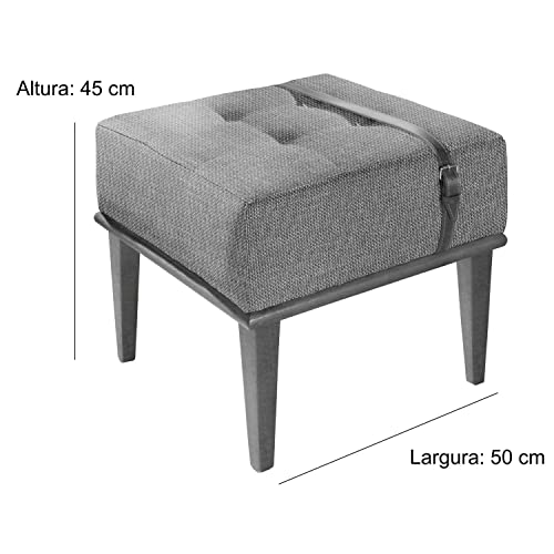 Puff em Linho Quadrado Yarin Agarb Decor Cor:Linho Bege Claro