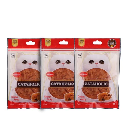 Image of Cataholic Soft Chicken Jerky Sliced Treats for Cats and Kittens, Nutritional, Easily Digestible and Healthy Snacks for Training and Rewards, 50 gm Each (Pack of 3)