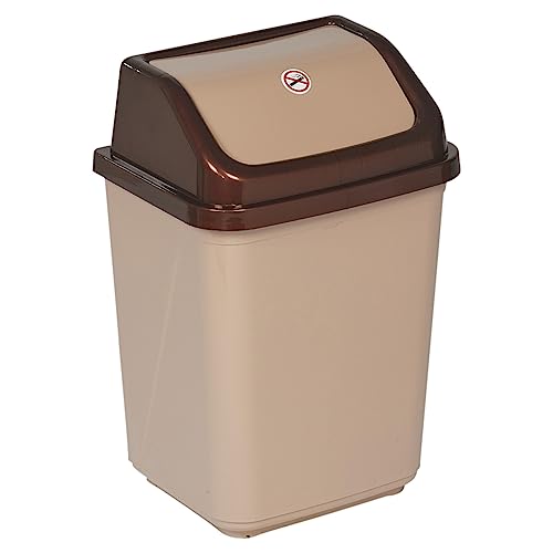 URBNLIVING 5L/20L/30L/50L Plastic Waste Management Recycling Bin Trash Can Dustbin with Swing Lid for Office, Kitchen and Bathroom (20L Brown/Beige)