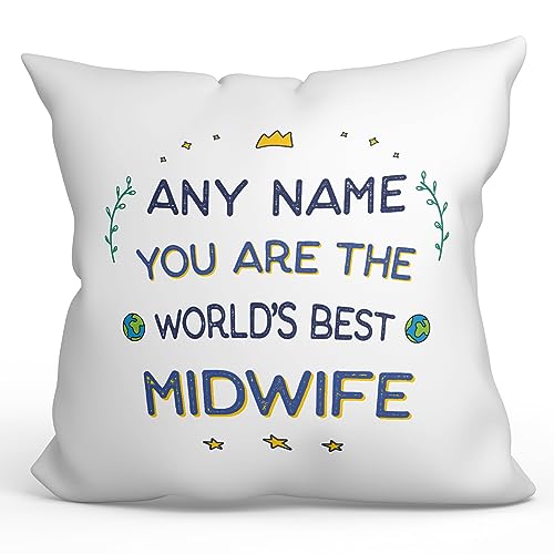 Mugffins Personnalisable: Coussins/Oreillers avec Rembourrage pour Sage-Femme - 40x40 cm - en Anglais - World's Best - Cadeau Personnalisable
