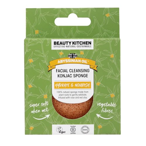 Beauty Kitchen - Hydrating Abyssinian Oil Facial Cleansing Konjac Sponge - Gentle & Effective Facial Cleanser - Prevents Clogged Pores/Blackheads - Vegan/Cruelty Free