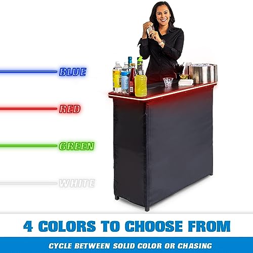 Image of GoBar Portable Bar Table with Multi-Color LED Lights - Mobile Bartender Station for Events - Includes Carrying Case