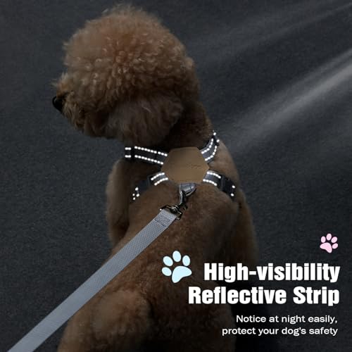 Pawaboo Hundegeschirr mit Hundeleine Set, X-Rahmen Verstellbares Anti Zug Anti-Erstickung Hund Brustgeschirr für Kleine, Mittelgroße Hunde & Welpen, Hundeweste mit Leine, M, Khaki Kariert