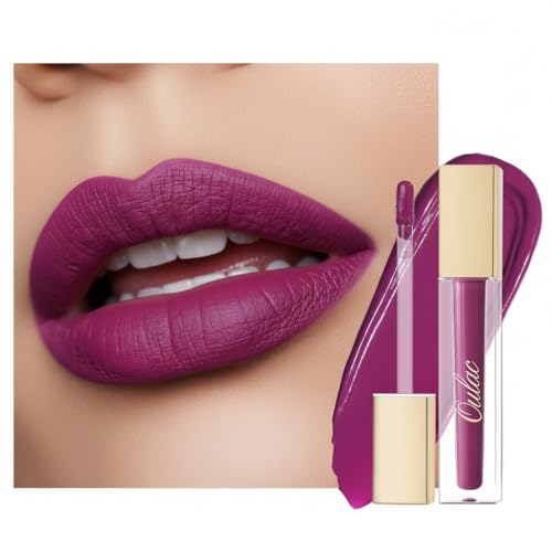 Oulac Violeta Pintalabios Mate Líquido - Morado Larga Duración Labios, Muy Pigmentadas, Cobertura Total Barra de Labios, Fórmula Cremosa, Sin Transferencia,Con Aceite de Rosa, Vegano M15