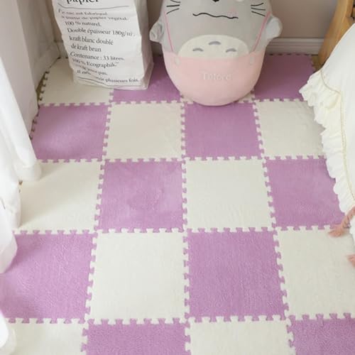 YDHSIKK Alfombra Puzzle Squares, Paquete de 10 tapetes de Espuma Afelpada Tipo Rompecabezas entrelazados de 30x30x1 cm, Multicolor.(Purple White)