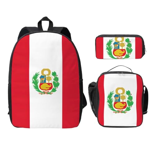 Sac à dos Pérou avec trousse et sac repas EdWal - Set scolaire 3 pièces noir de taille unique