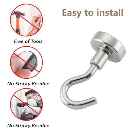 Image of 2 PCS Heavy Duty Magnet Hook for Fridge Chrome Coated Super Strong Magnetic Metal Hook for Kitchen Cruise Cabin Classroom Office Garage Refrigerator Hook for Hanging Keys Towels Cups