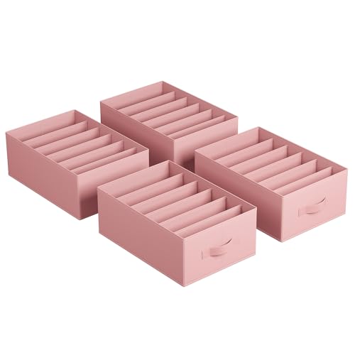 Image of SONGMICS Set of 4 Large Size Wardrobe Clothes Organizers, Jelly Pink | 6-Compartment Foldable Drawer Organizers with Handles, 16.5 x 11.8 x 6.7 Inches, for Pants, Sweaters, Jeans URUS009R01