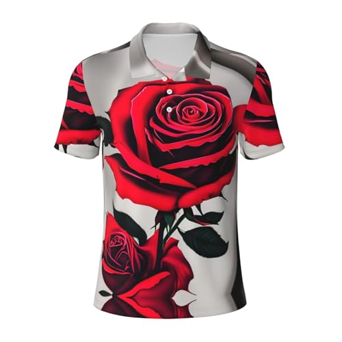 Polo respirant homme motif rose rouge à manches courtes décontracté