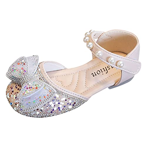 Girls Glitter Sandals Slip on Low Heels Pearl Princess Dress Shoes Party Wedding Flower Girl Shoe for Toddler